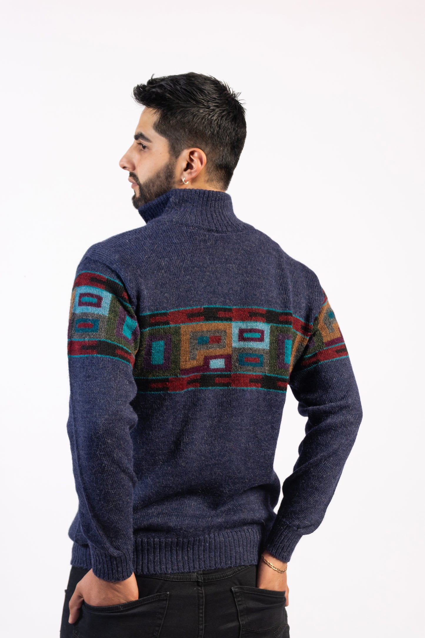 Jersey Tejido Intarsia Andino con Medio Cierre - 100% Alpaca Premium