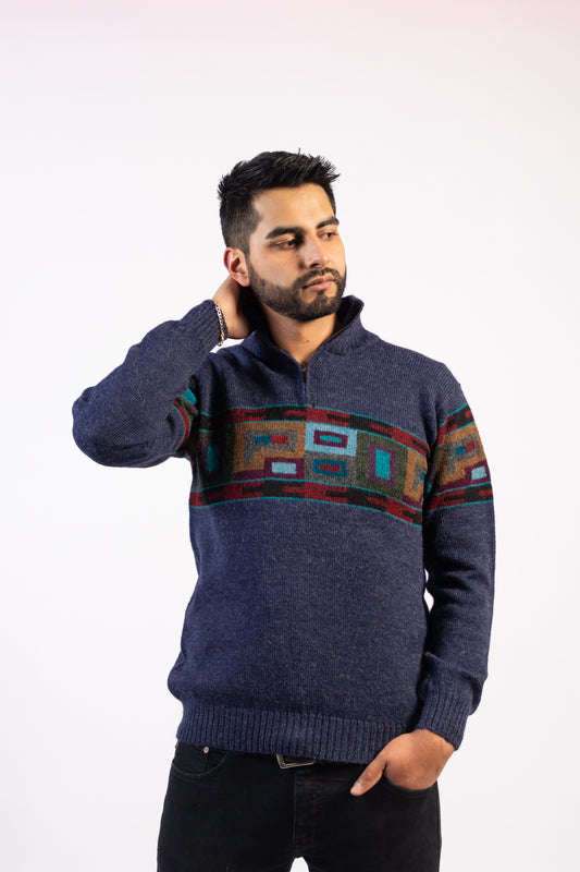 Jersey Tejido Intarsia Andino con Medio Cierre - 100% Alpaca Premium